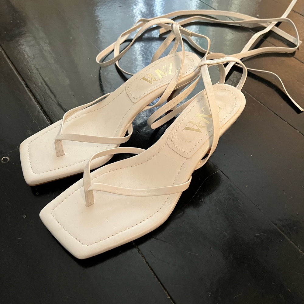 Zara Strappy White kitten heels